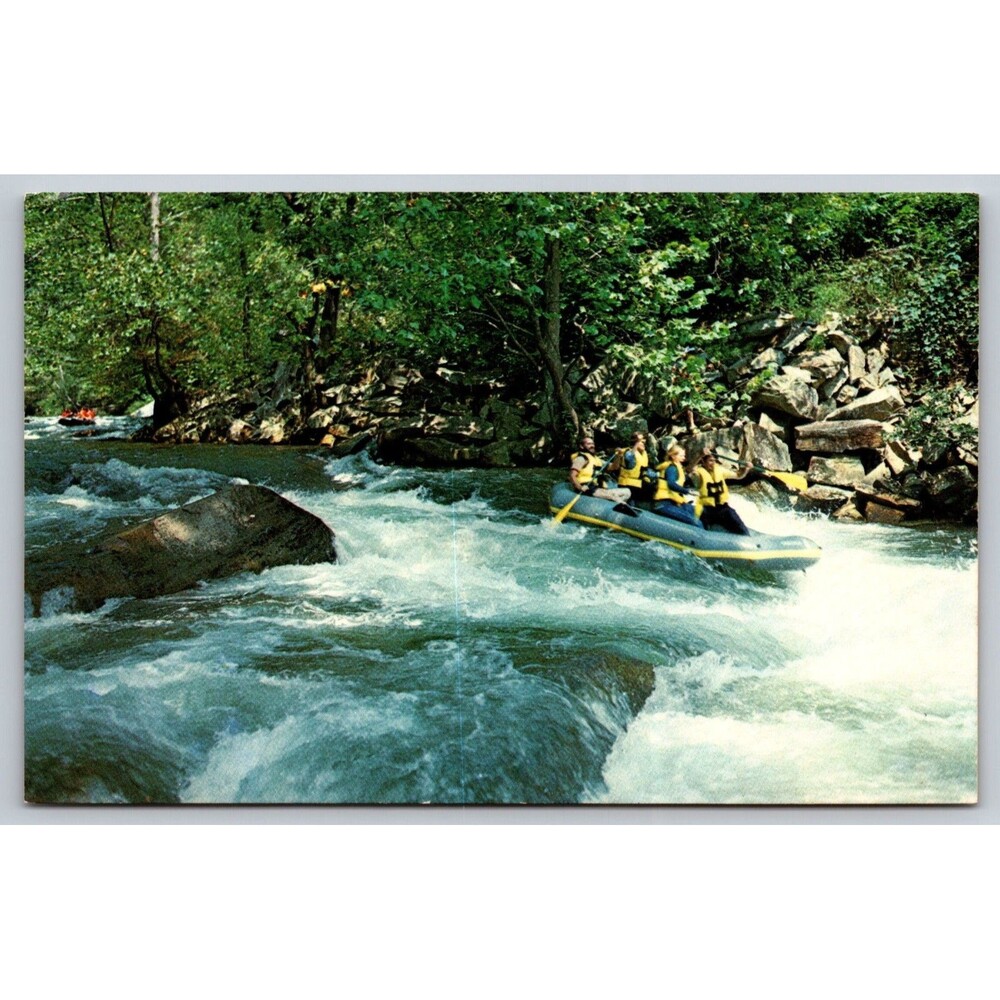 Postcard North Carolina Bryson City Whitewater Rafting Nantahala Village c1970s